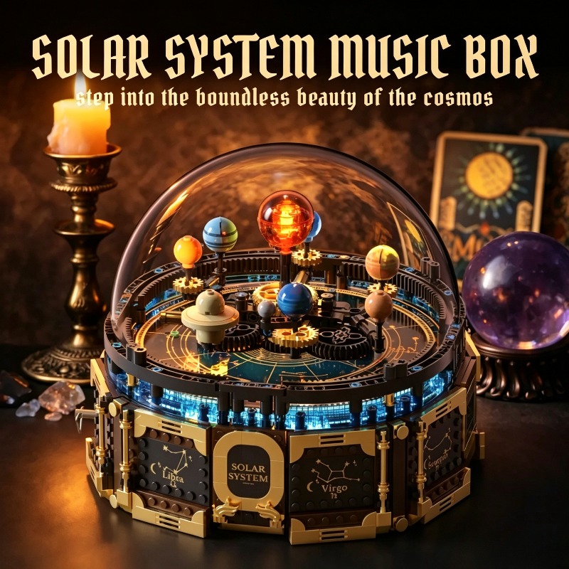 Solar System Orrery - Set Blok Bangunan Kotak Musik Tata